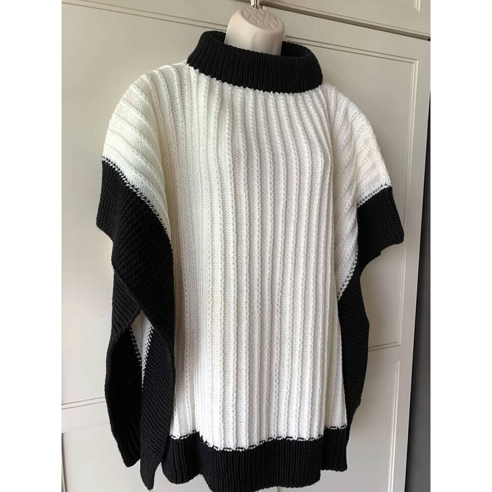 REBECCA MINKOFF  Poncho Sweater Heavy Cable Knit- Cream/Black- OS/NWT